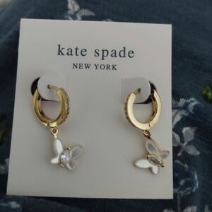 Kate Spade Gold Hoops with White Butterfly Charms & Zirconias Dangle Earrings